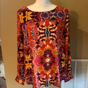 Loft L/S Blouse Red/Blue Slit in the Sleeves NWOT